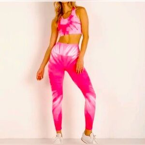 NWOT Splits59 Bardot 7/8 Leggings in Pink and White Tie Die size Small